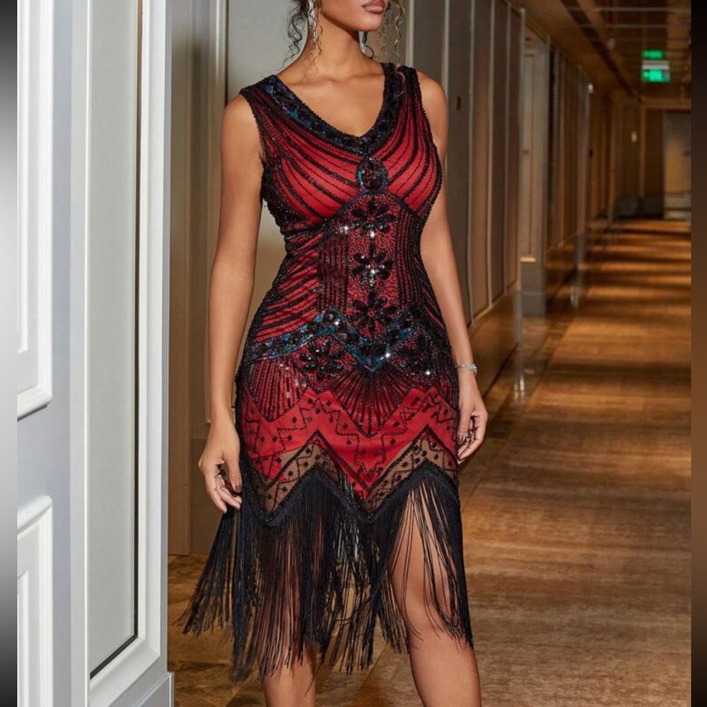 Luxe sparkly fringe detail party formal dress - Picture 2 of 8